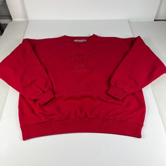 Y2K Gear Wisconsin Badgers Sweatshirt Adult Large Red Faded Embossed Crewneck - Picture 1 of 13